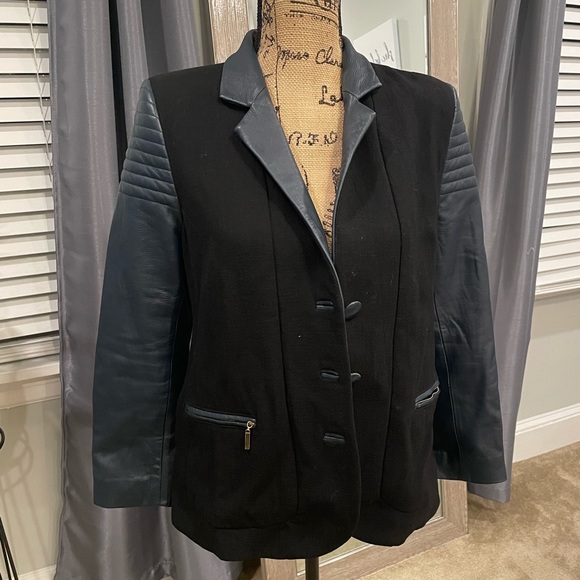 Leather and fabric blazer - Picture 8 of 9
